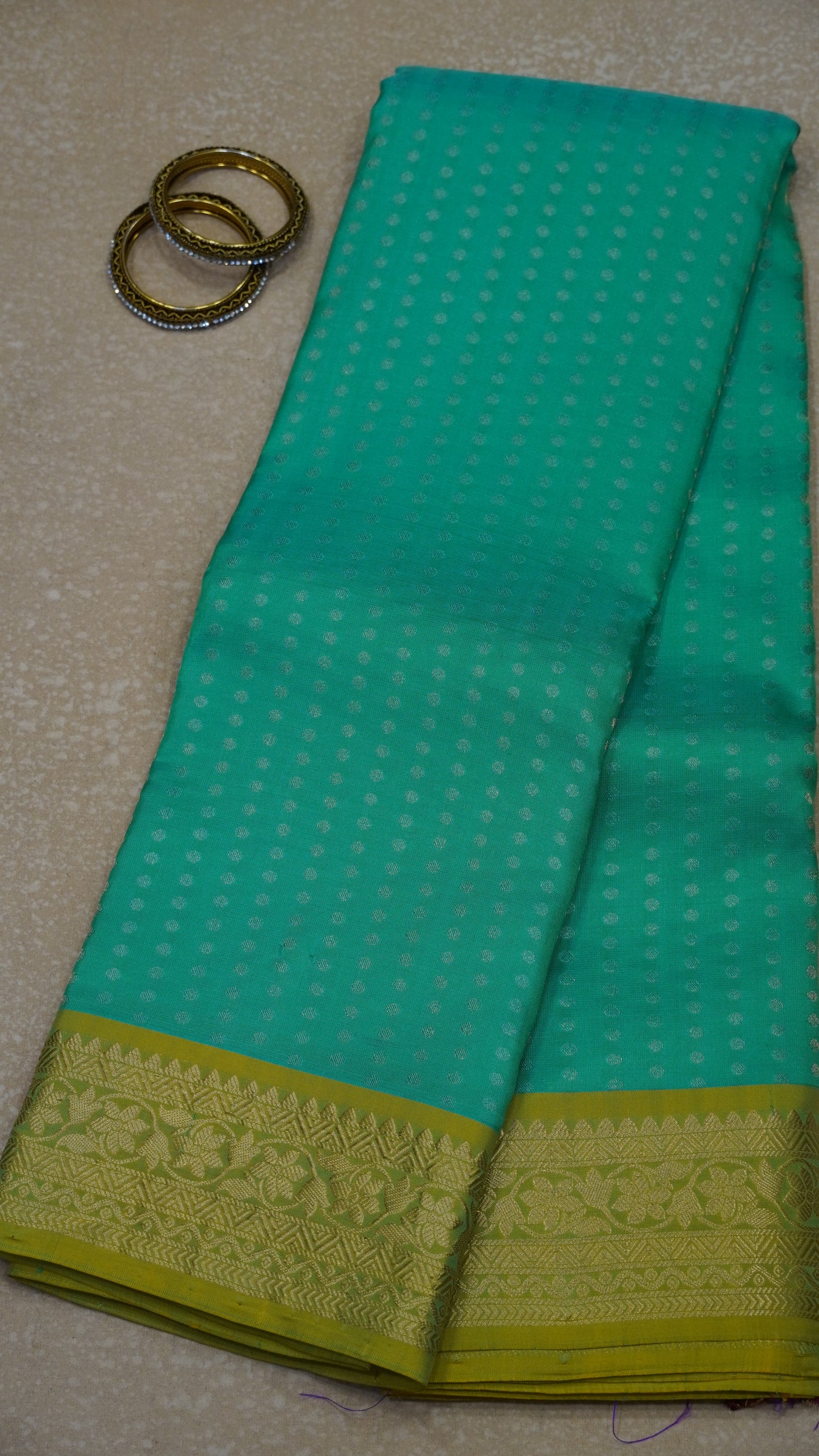 Akshayam - Pure Kanjivaram Saree- Teal Green 1000 Butta