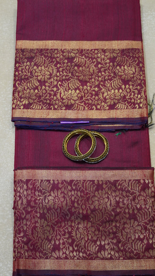Pure Dupion Silk Saree - Maroon Big Border