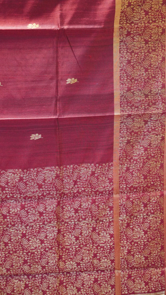 Pure Dupion Silk Saree - Maroon Big Border