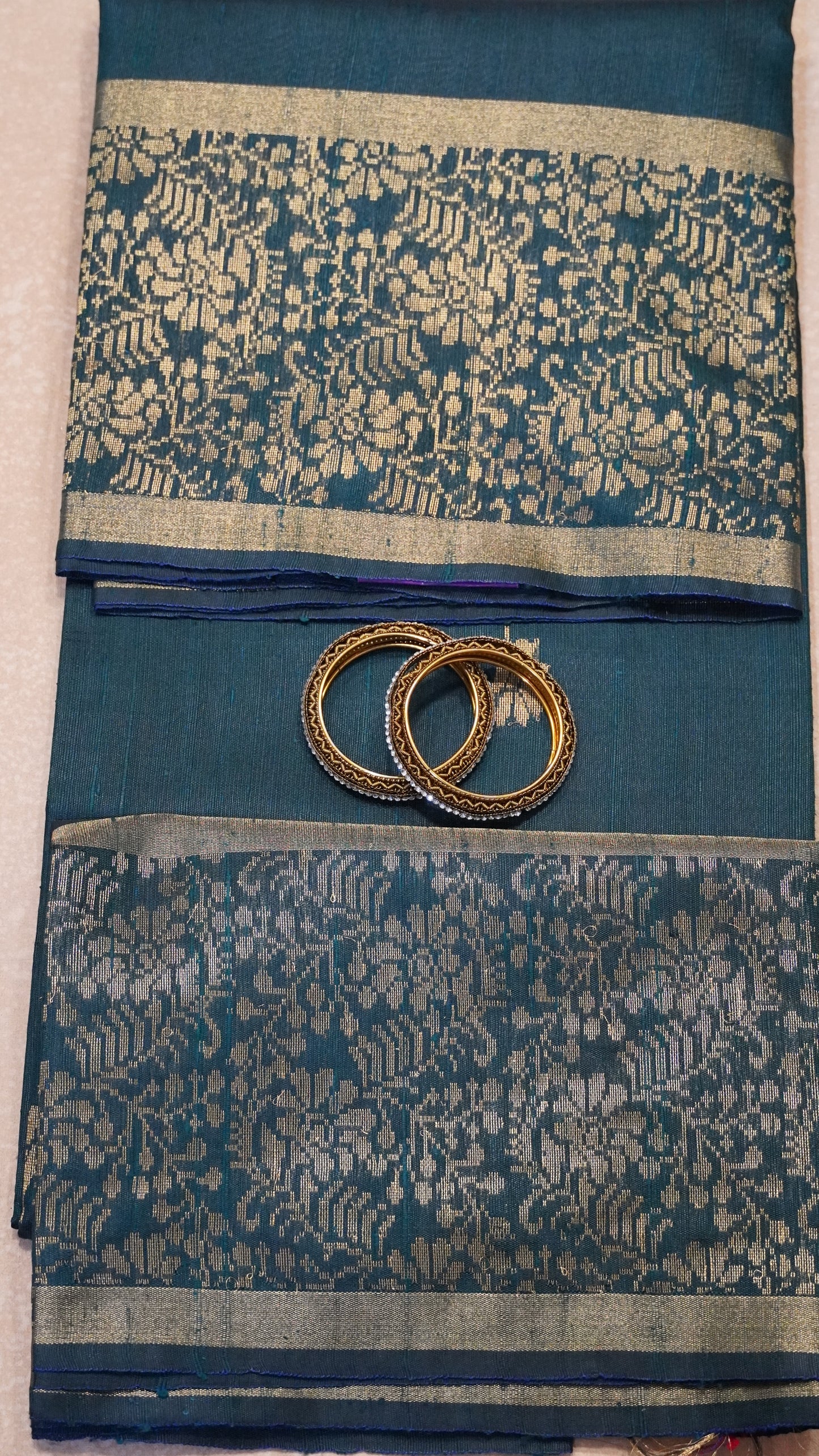 Pure Dupion Silk Saree - Bottle Green Big Border