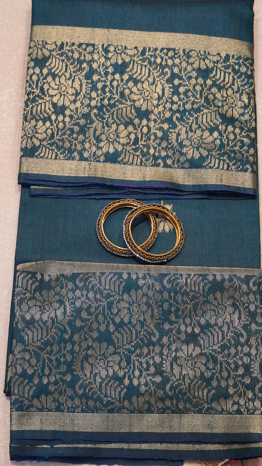 Pure Dupion Silk Saree - Bottle Green Big Border