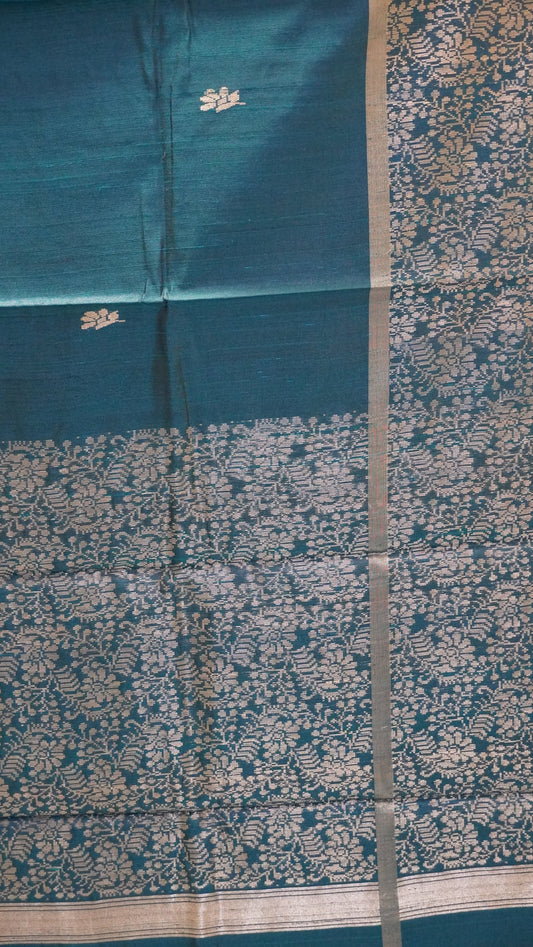 Pure Dupion Silk Saree - Bottle Green Big Border