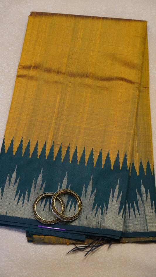 Pure Dupion Silk Saree - Golden Yellow Tower Border