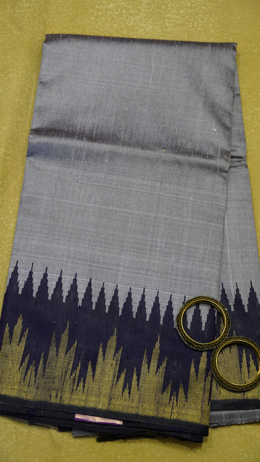 Pure Dupion Silk Saree - Lavender Tower Border