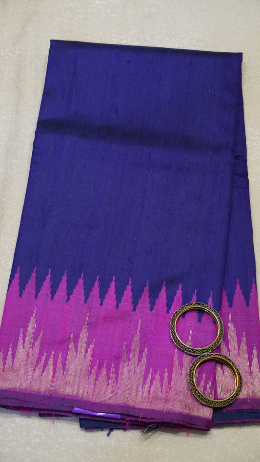 Pure Dupion Silk Saree - Purple Tower Border
