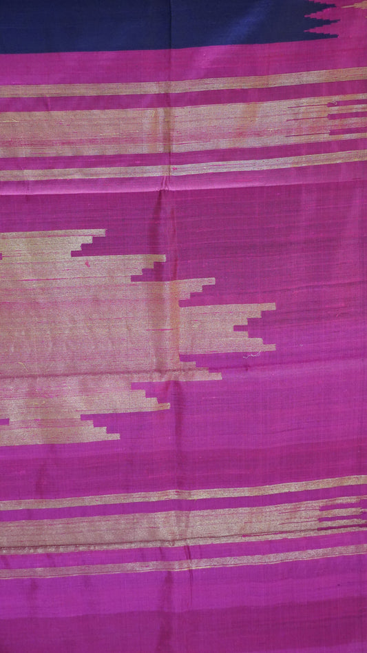 Pure Dupion Silk Saree - Purple Tower Border