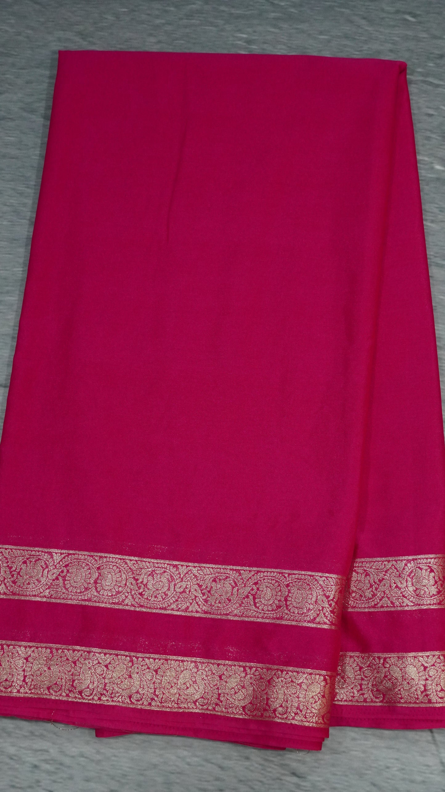 Semi Mysore Silk- Rani Pink Double Border