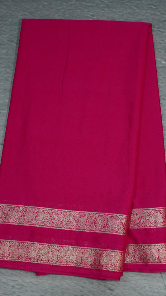 Semi Mysore Silk- Rani Pink Double Border