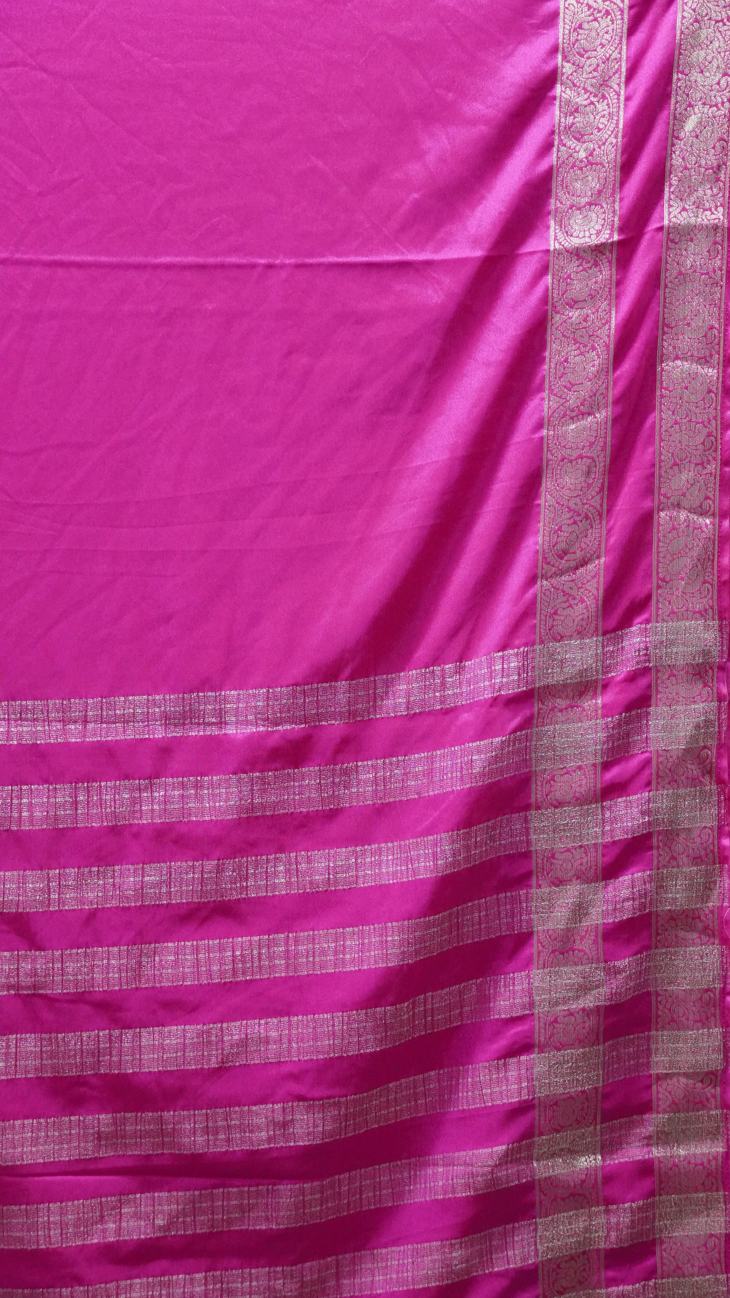Semi Mysore Silk- Rani Pink Double Border