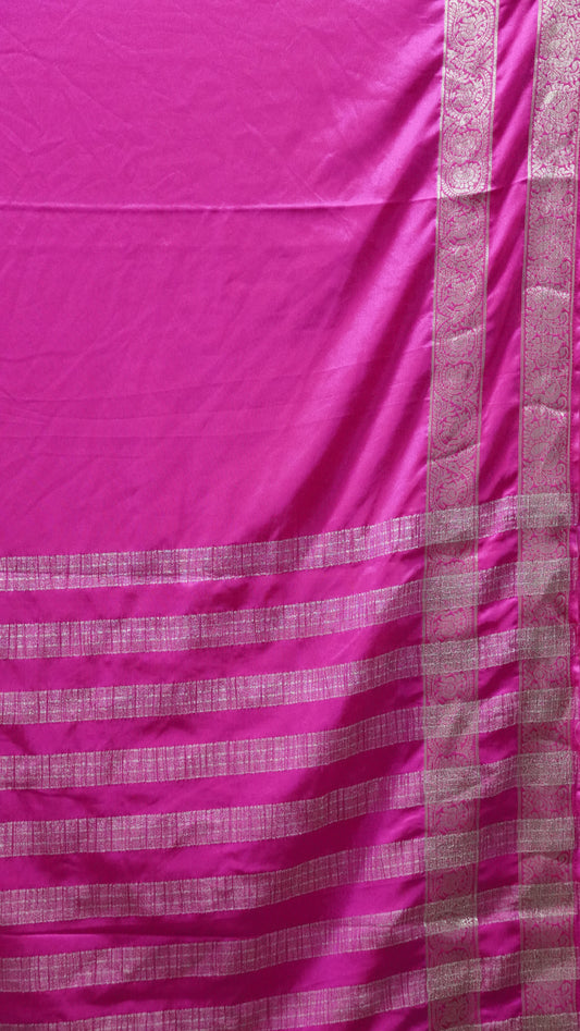 Semi Mysore Silk- Rani Pink Double Border