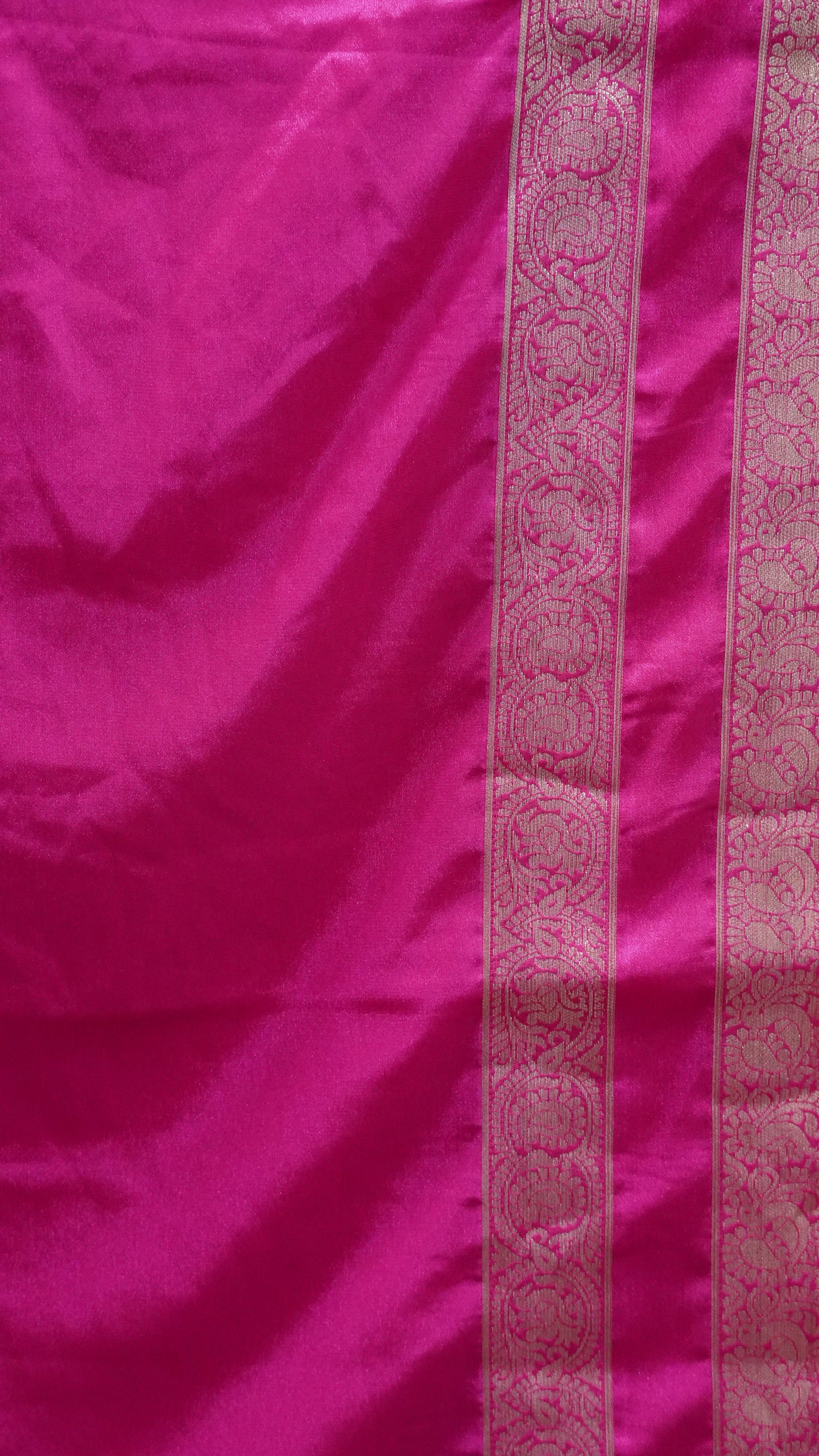 Semi Mysore Silk- Rani Pink Double Border