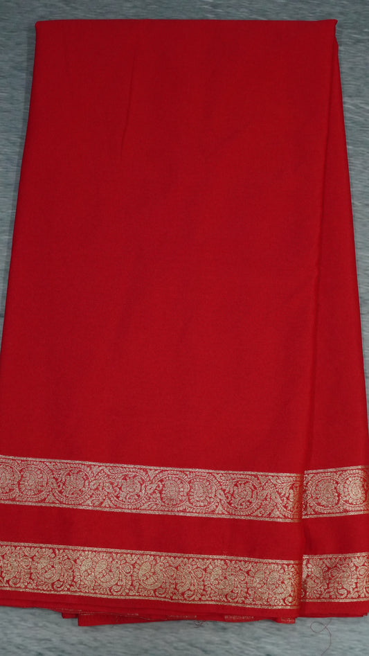 Semi Mysore Silk- Red Double Border