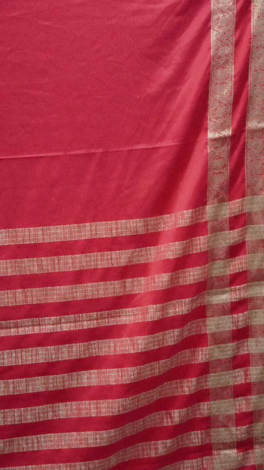 Semi Mysore Silk- Red Double Border