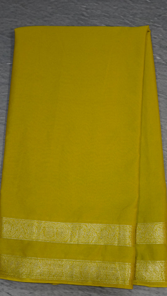 Semi Mysore Silk- Lime Green Double Border
