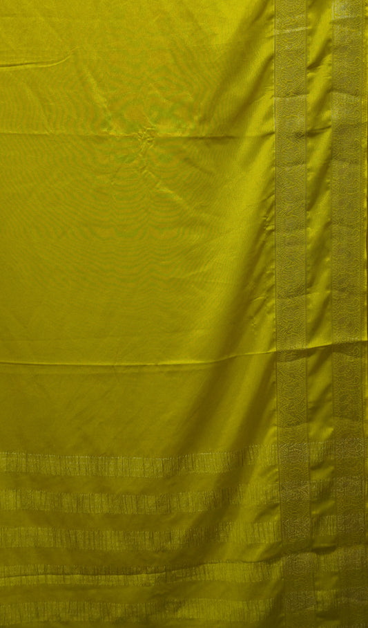 Semi Mysore Silk- Lime Green Double Border