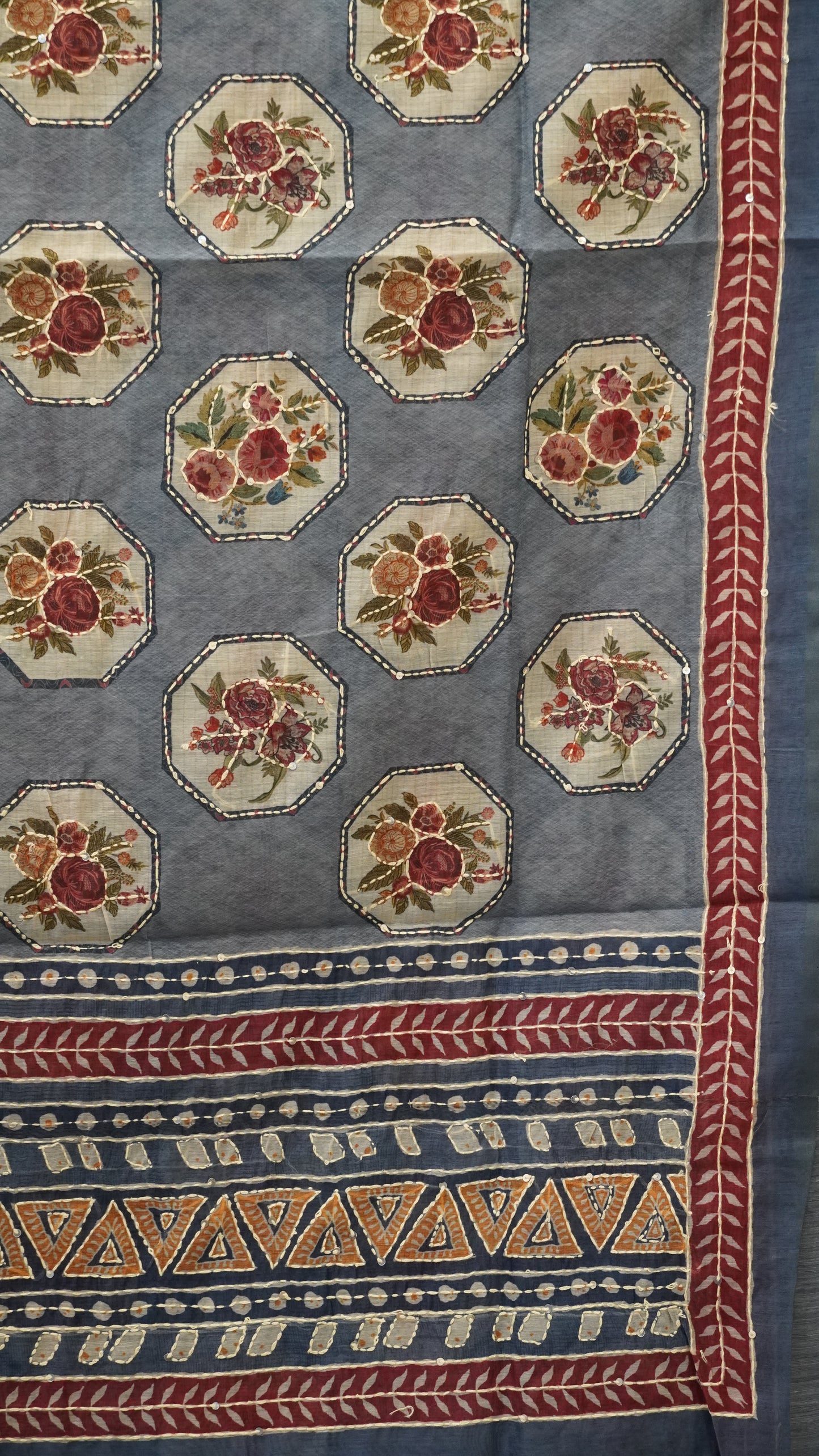 Chanderi Saree Kantha Work - Blue