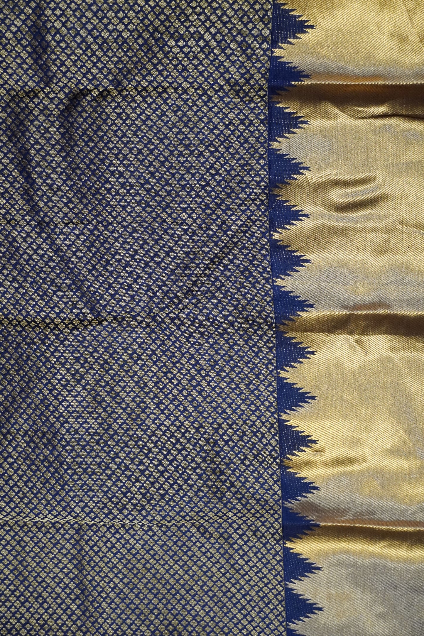 Pure Kanjivaram Silk Saree - Temple Border Navy Blue