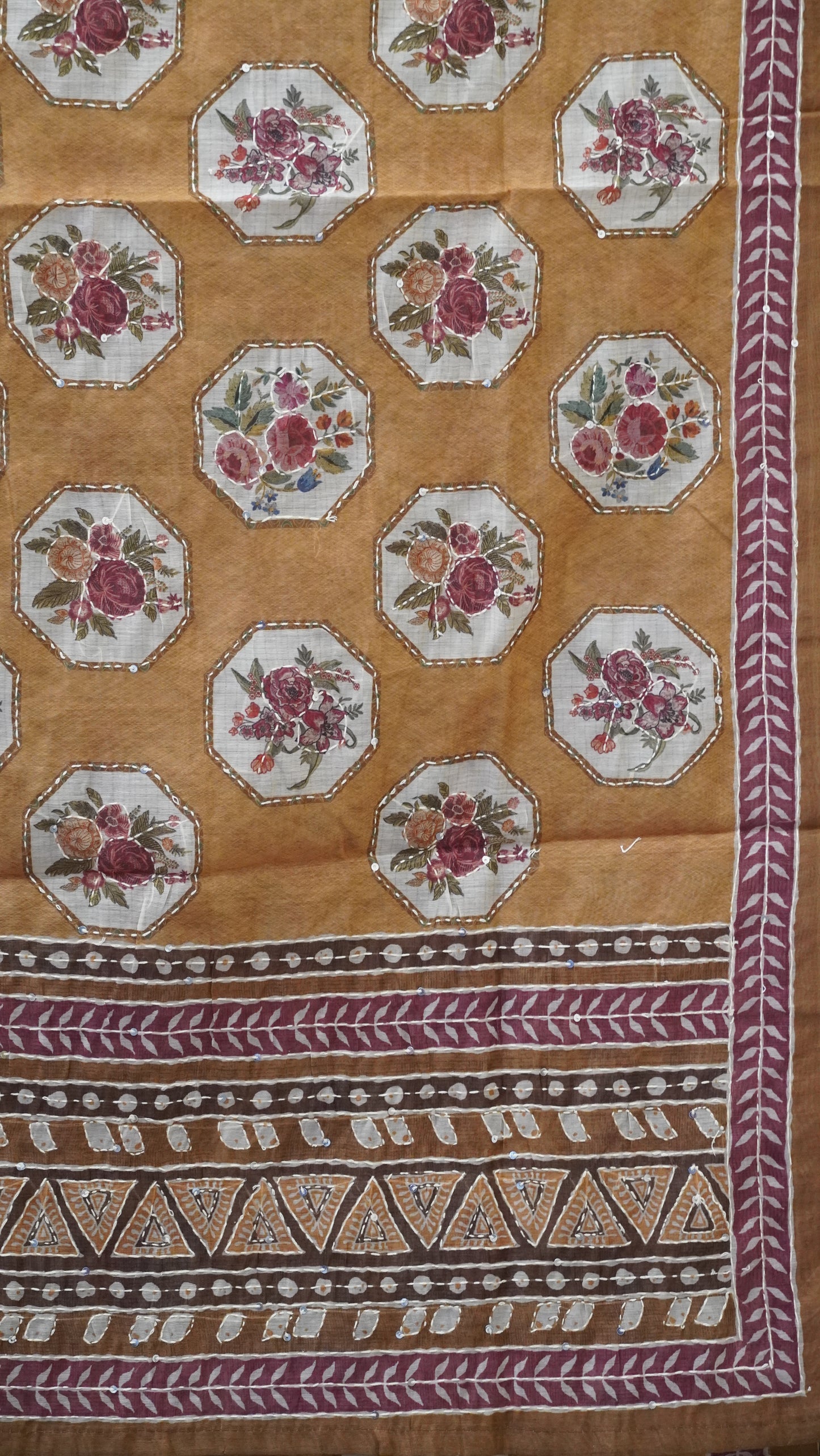 Chanderi Saree Kantha Work - Mustard