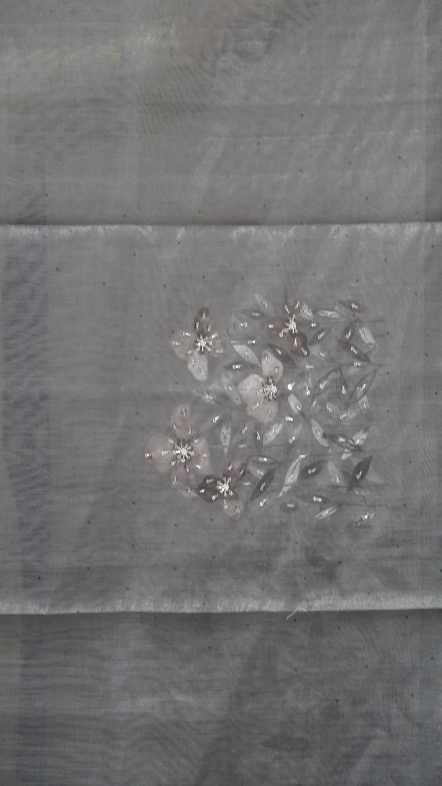 Chanderi Saree Tissue Floral Print - Grey