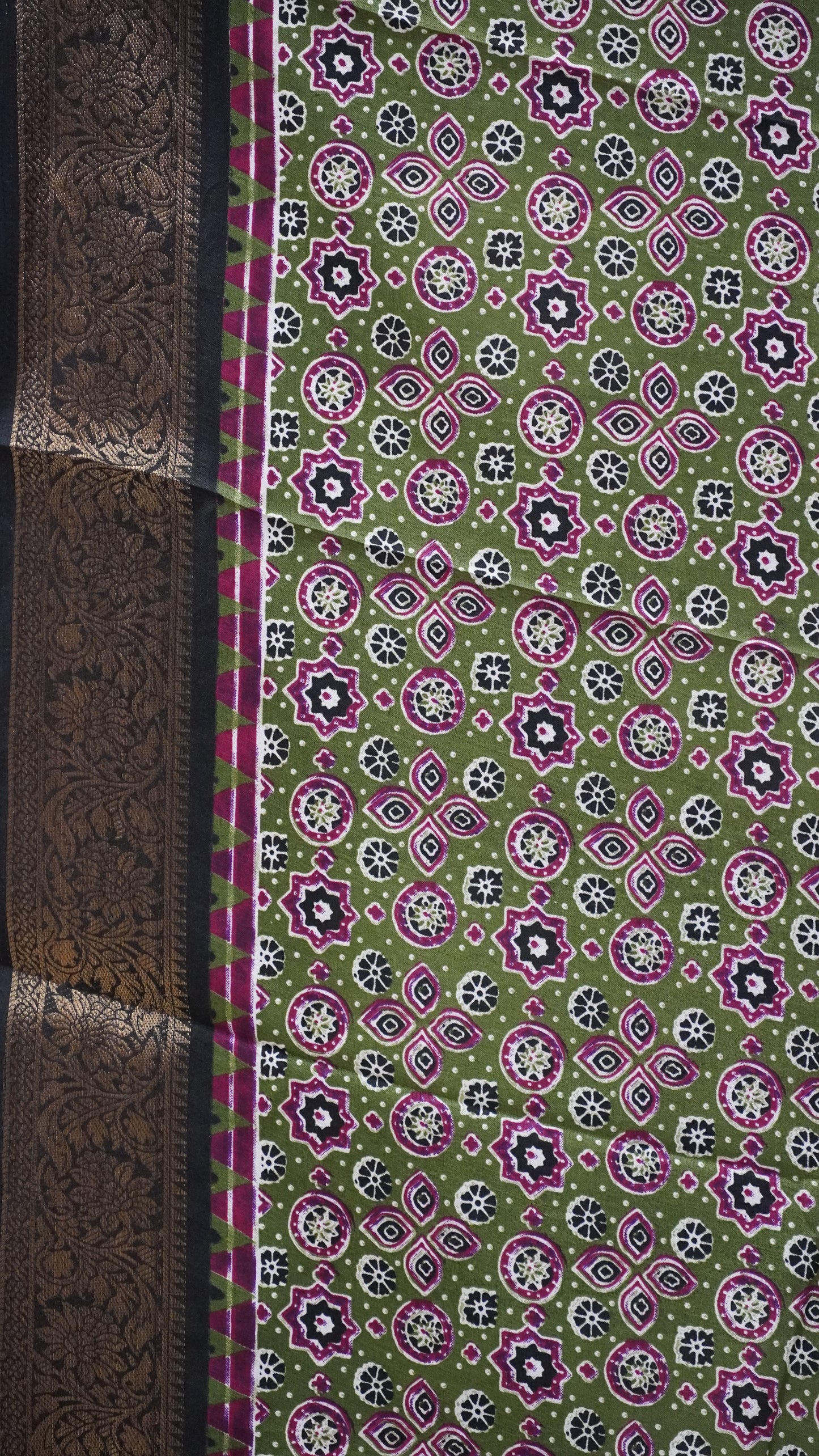 Shiffon Saree Ajrakh Print - Green to Purple