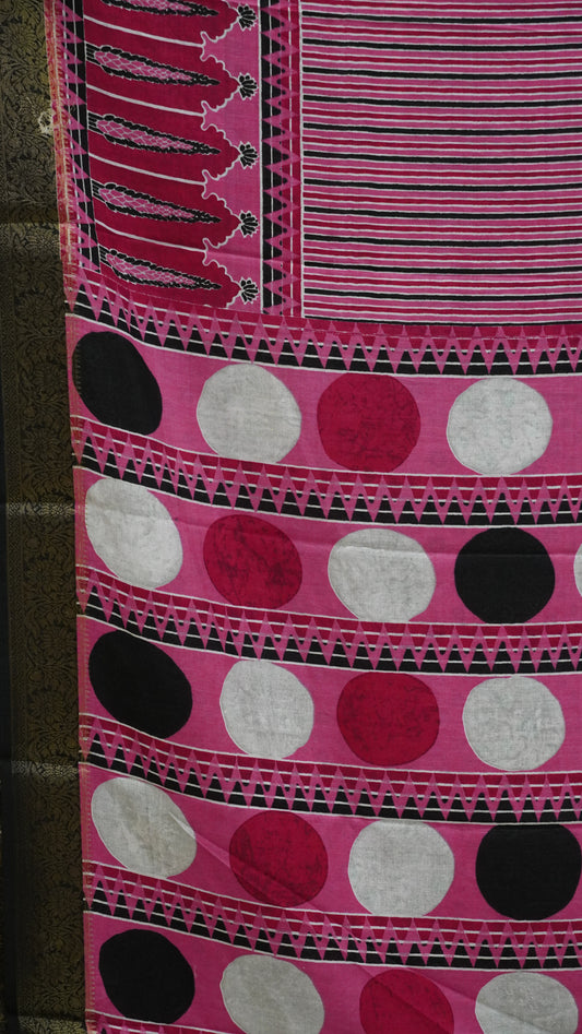Shiffon Saree Ajrakh Print - Pink