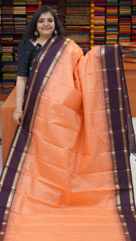 Pure Soft Silk Saree Rettapet Border - Peach