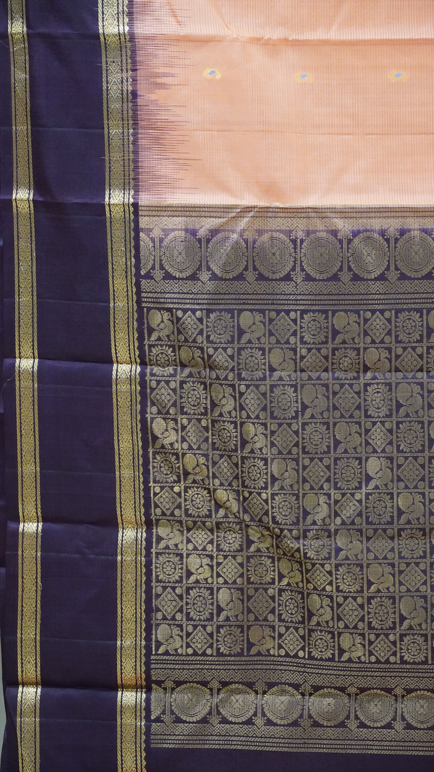 Soft Silk Saree Rettapet Border - Peach