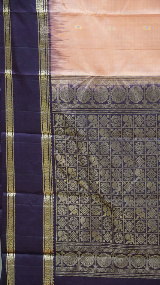 Pure Soft Silk Saree Rettapet Border - Peach