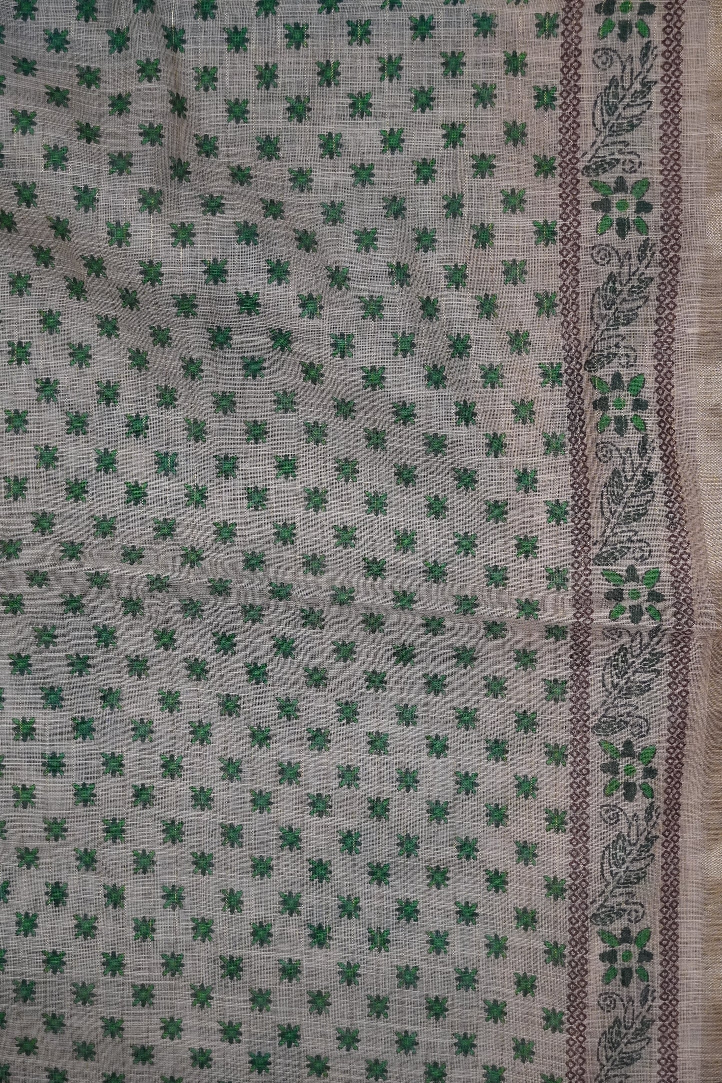 Linen Saree - Bandhini - Peacock Green