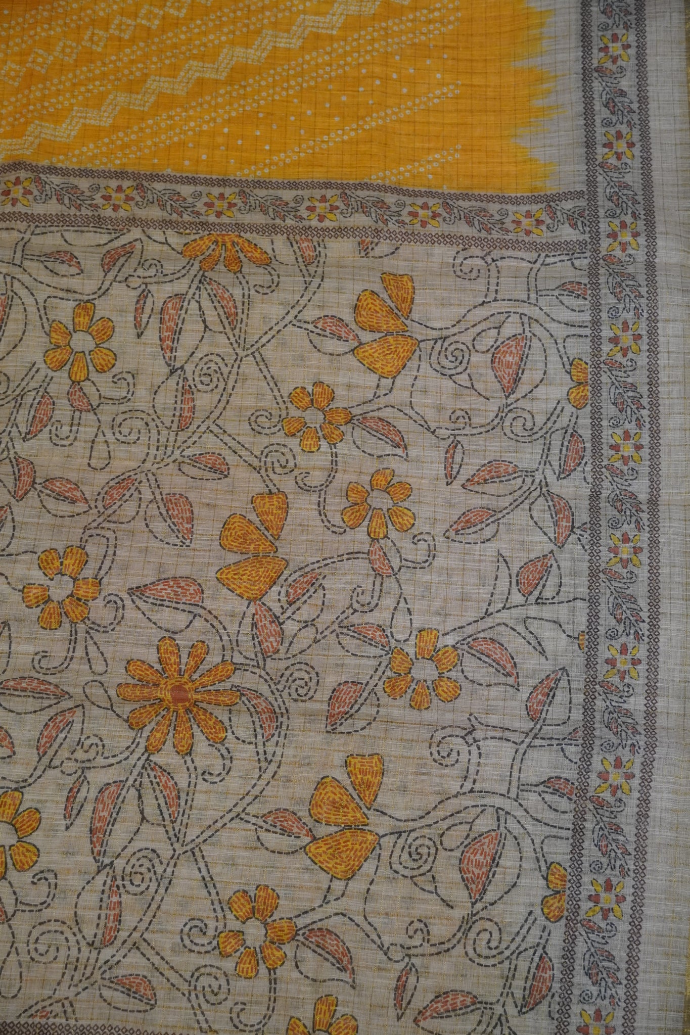 Linen Saree - Bandhini - Yellow