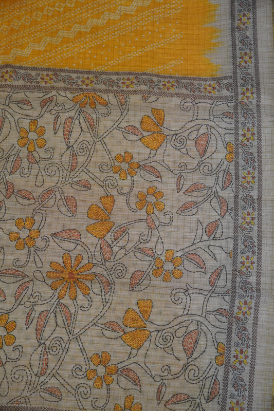 Linen Saree - Bandhini - Yellow