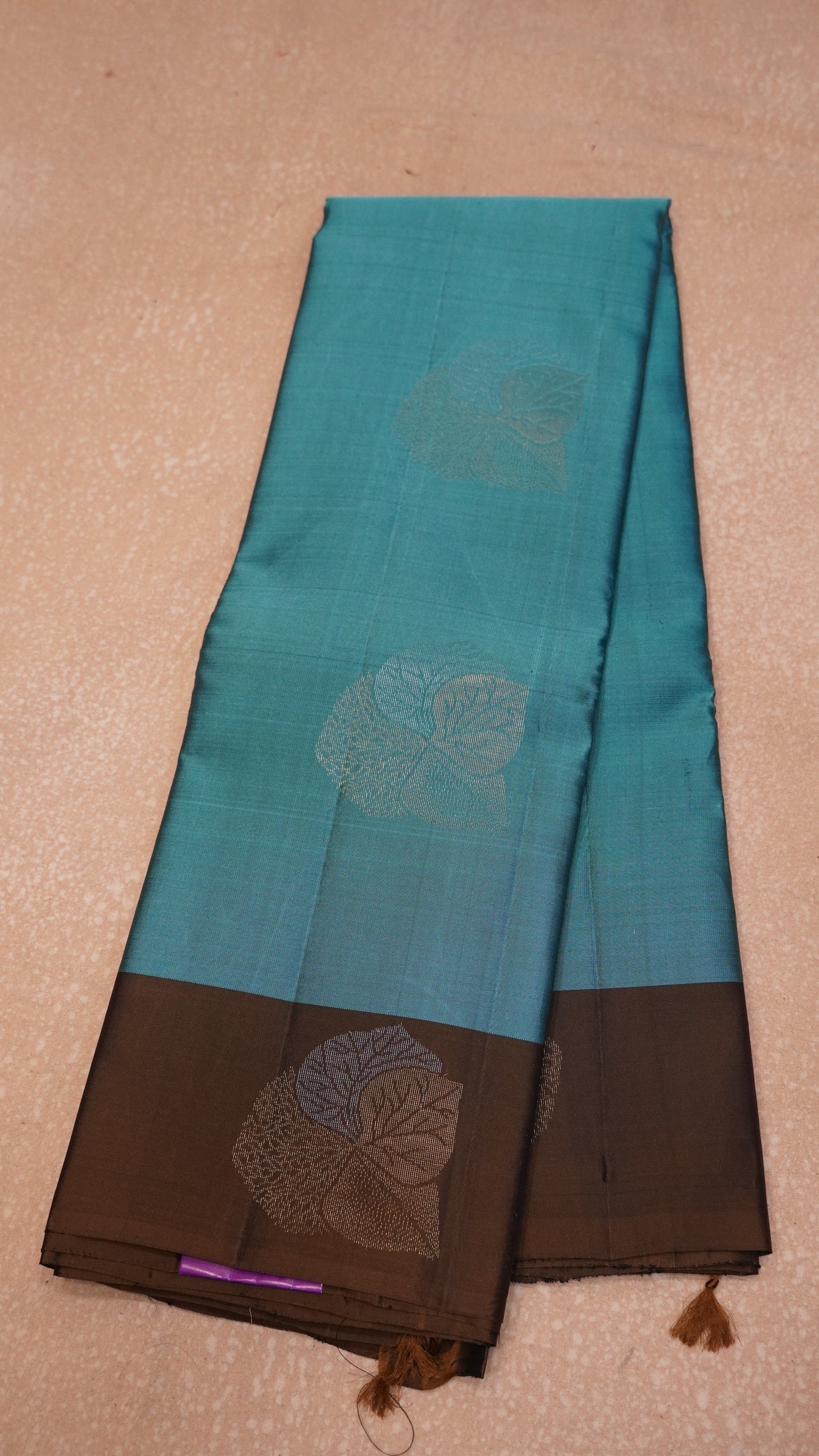 Pure Double Wrap Soft Silk Saree-Sea Blue-Brown
