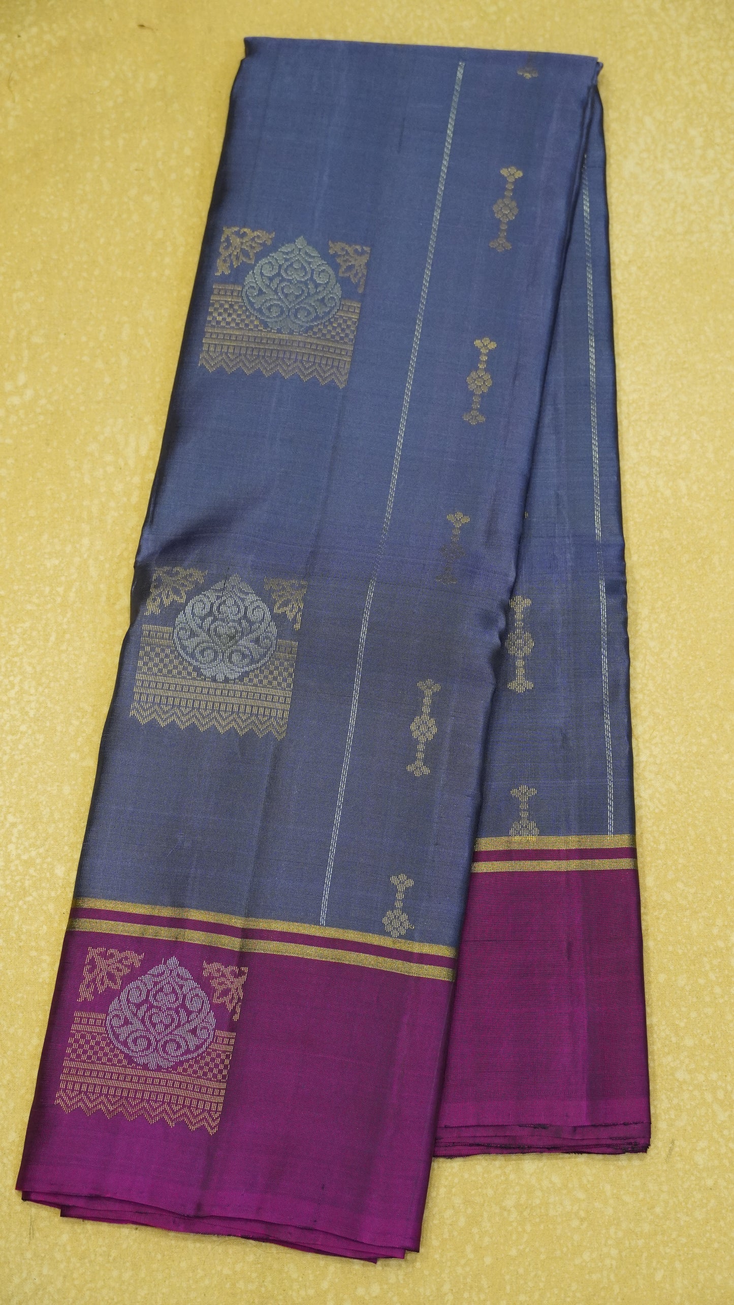 Pure Double Wrap Soft Silk Saree-Greyish Blue