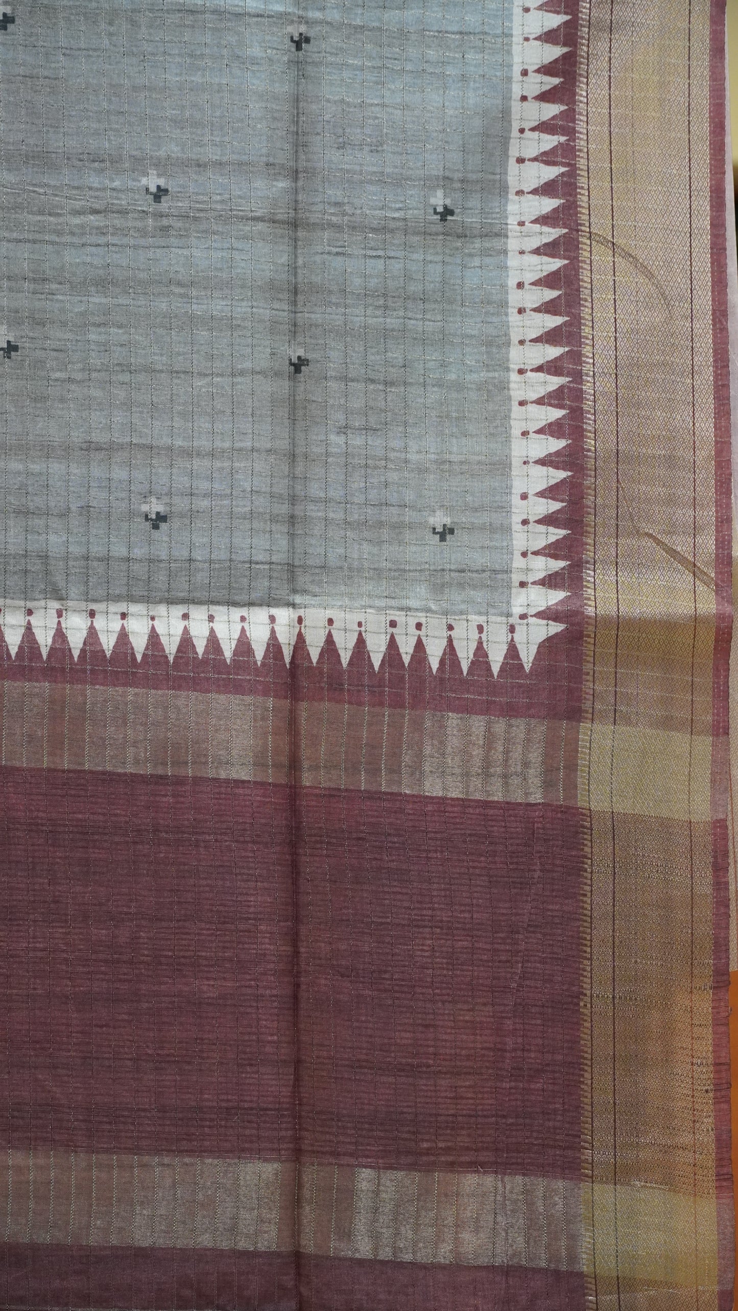 Semi Tussar Saree with Abstract Print - Grey