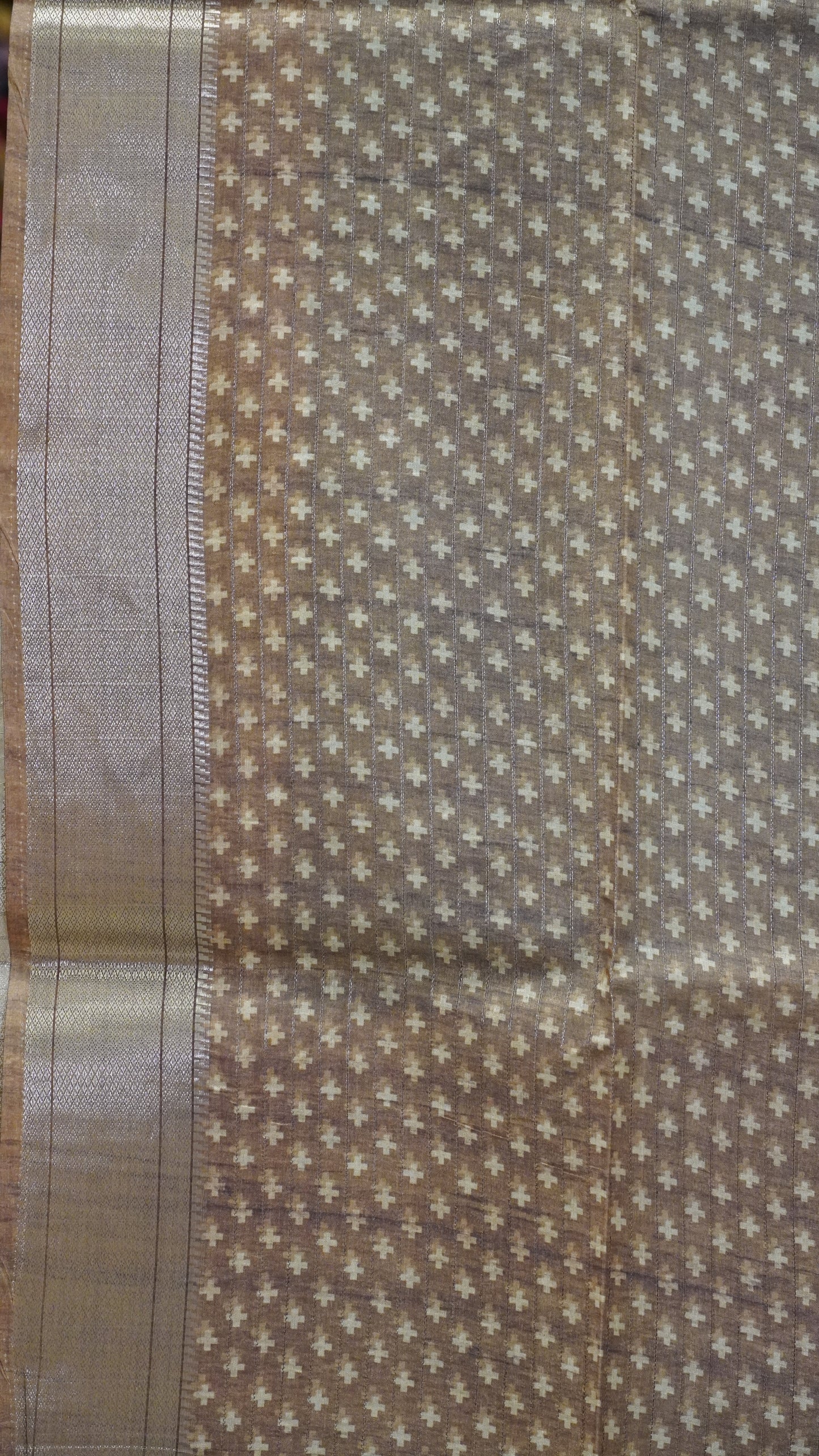 Semi Tussar Saree with Abstract Print - Ramar Green