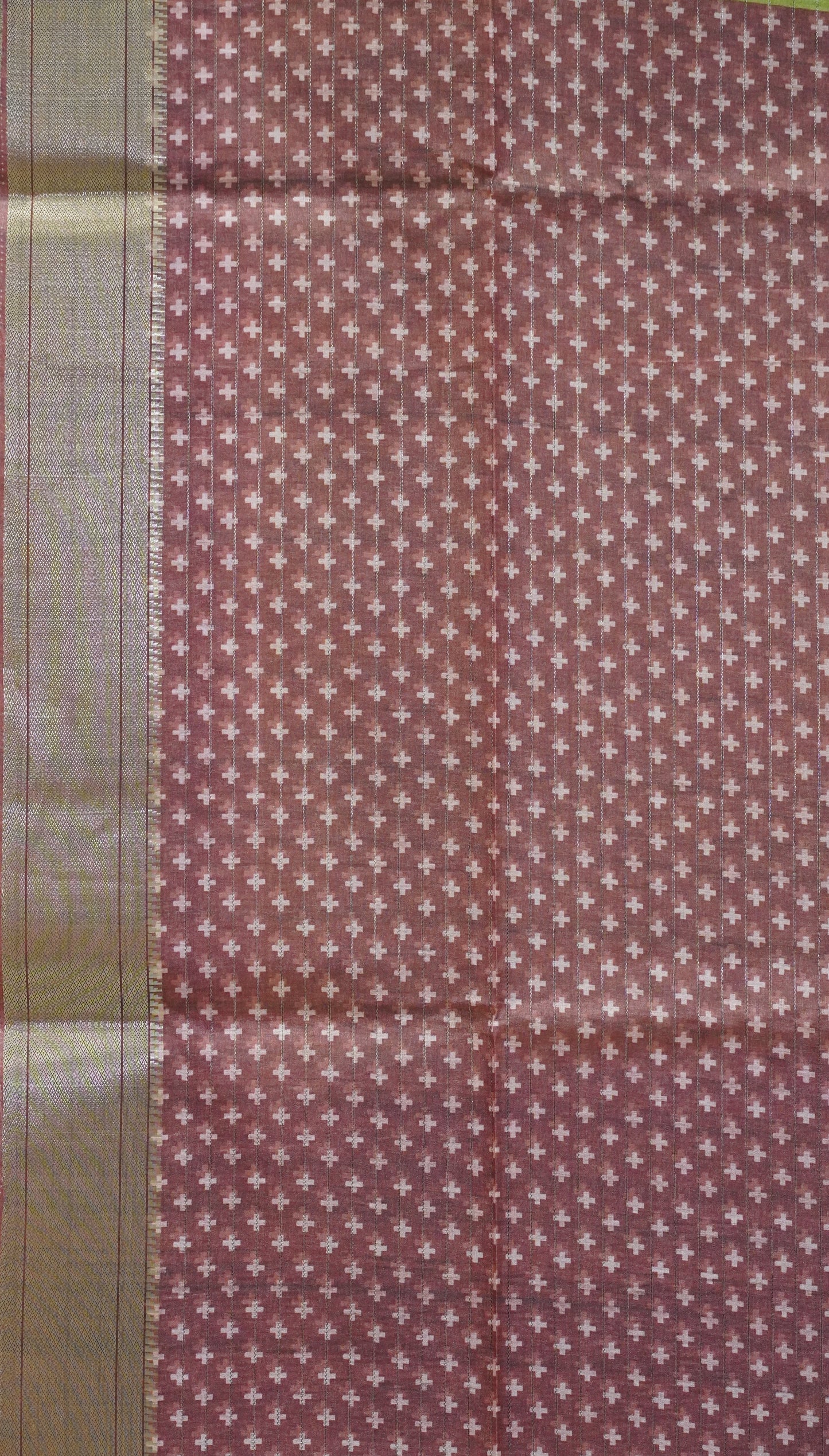 Semi Tussar Saree with Abstract Print - Mehandi Green