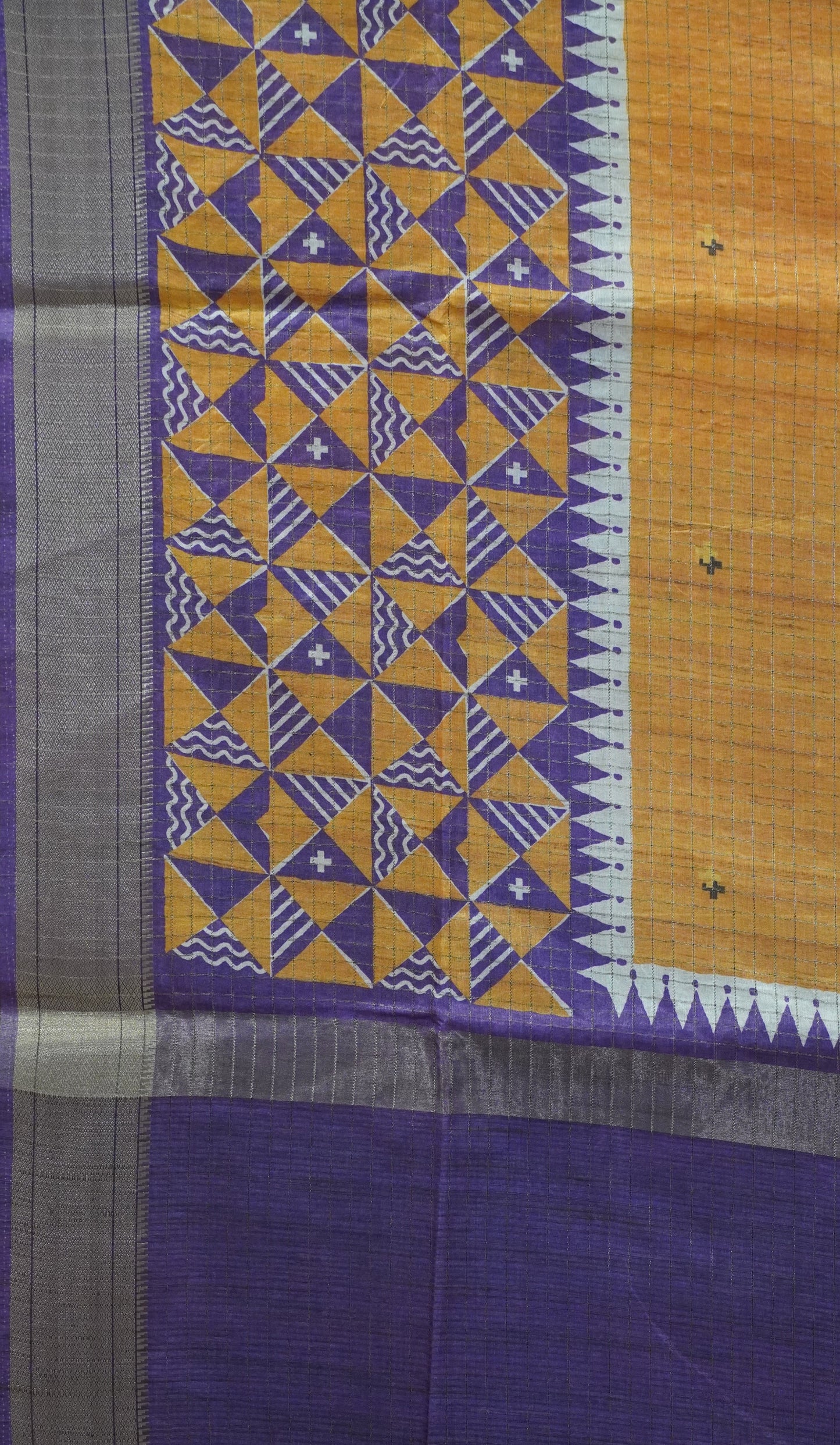 Semi Tussar Saree with Abstract Print - Mustard
