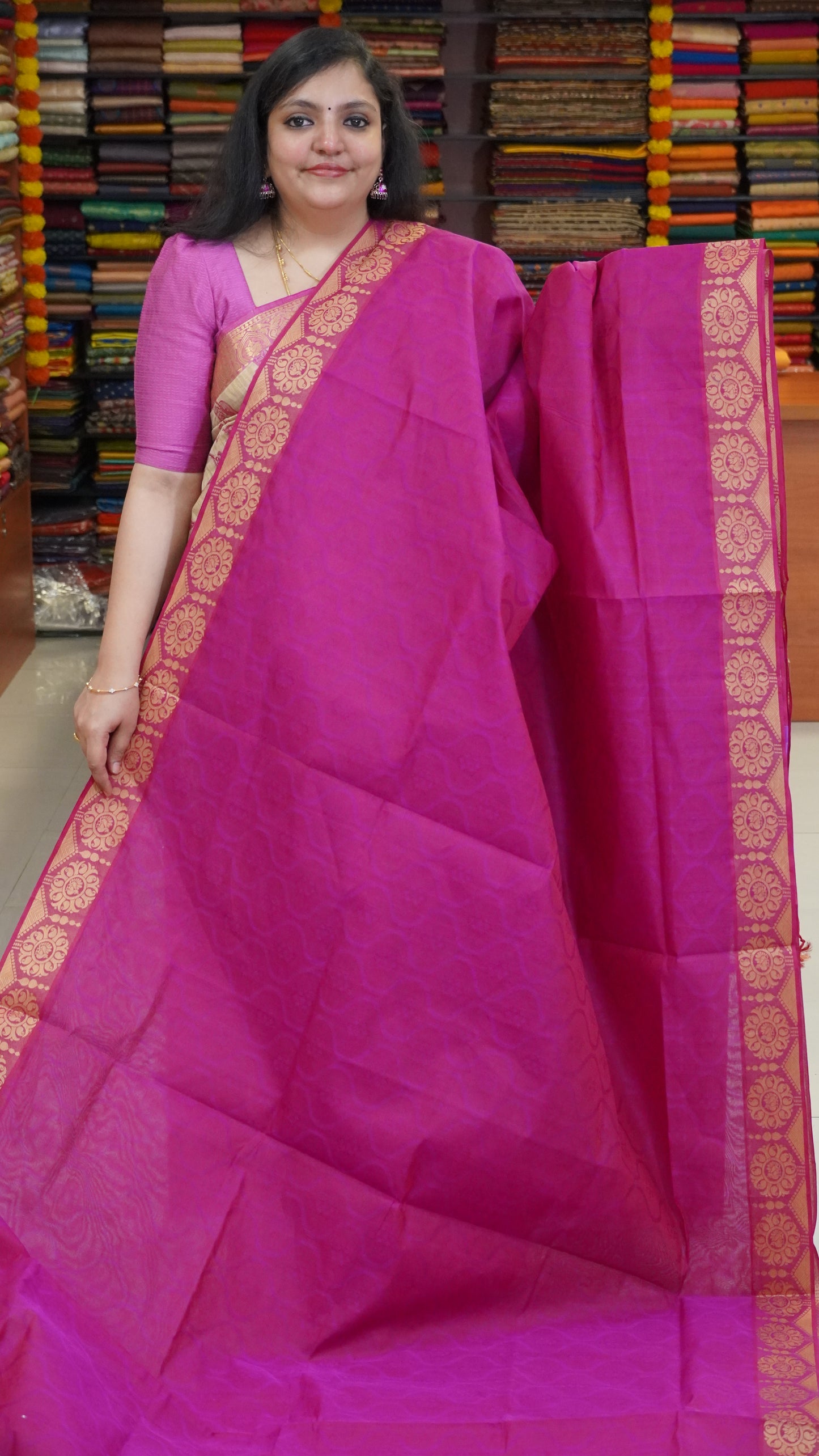Kota Cotton Saree - Magenta