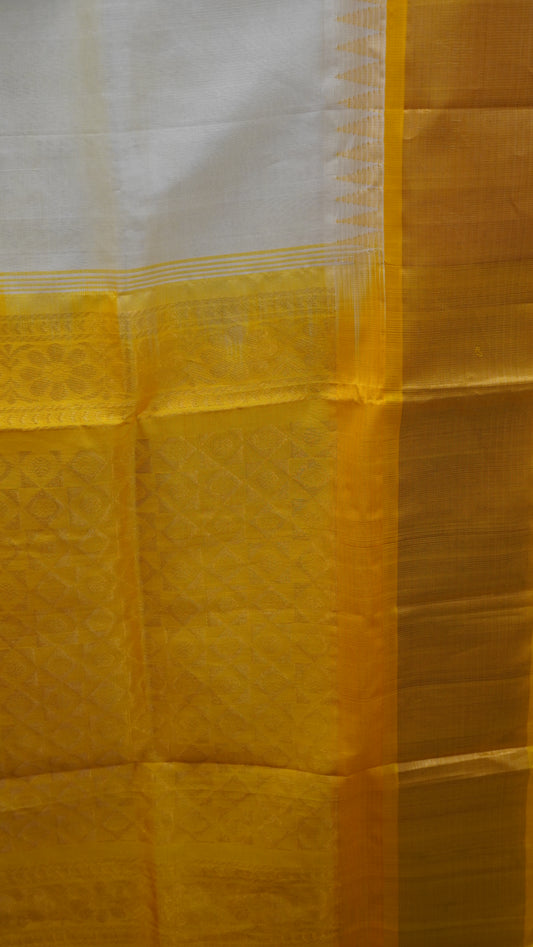 Pure Silk Cotton Saree-Off white Yellow