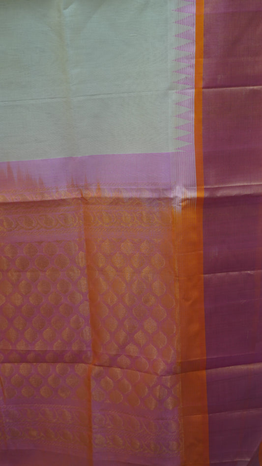 Pure Silk Cotton Saree-Off White Pink