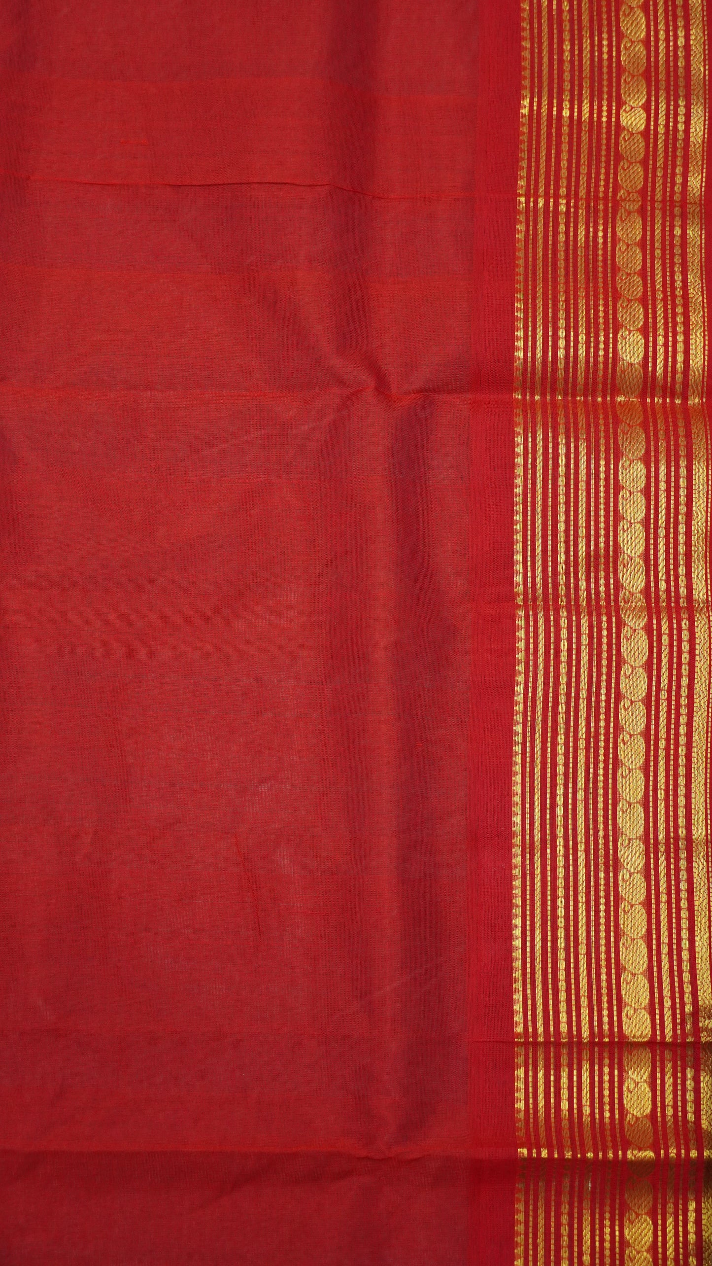 Pure Silk Cotton Saree-Off White Red