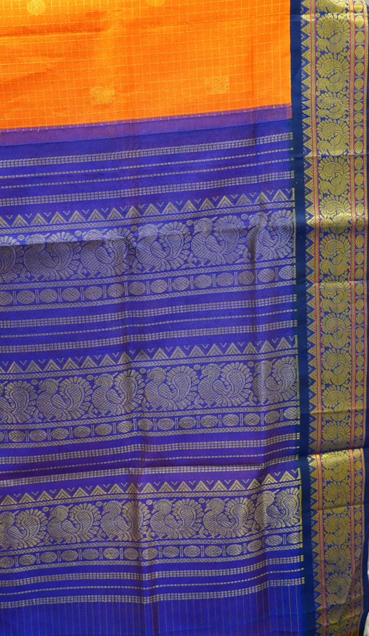 Pure Silk Cotton Saree-Bright Orange