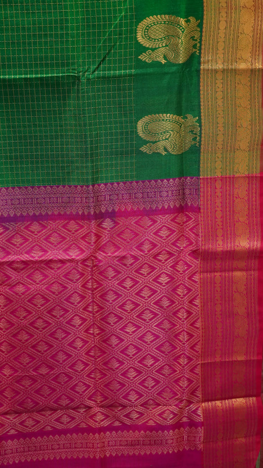 Pure Silk Cotton Saree-Green Pink