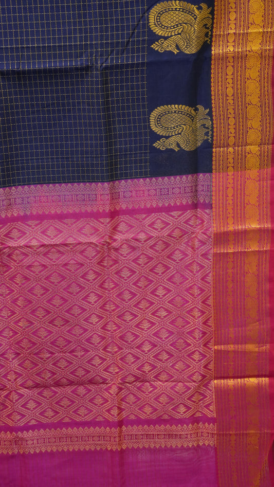 Pure Silk Cotton Saree-Navy Blue