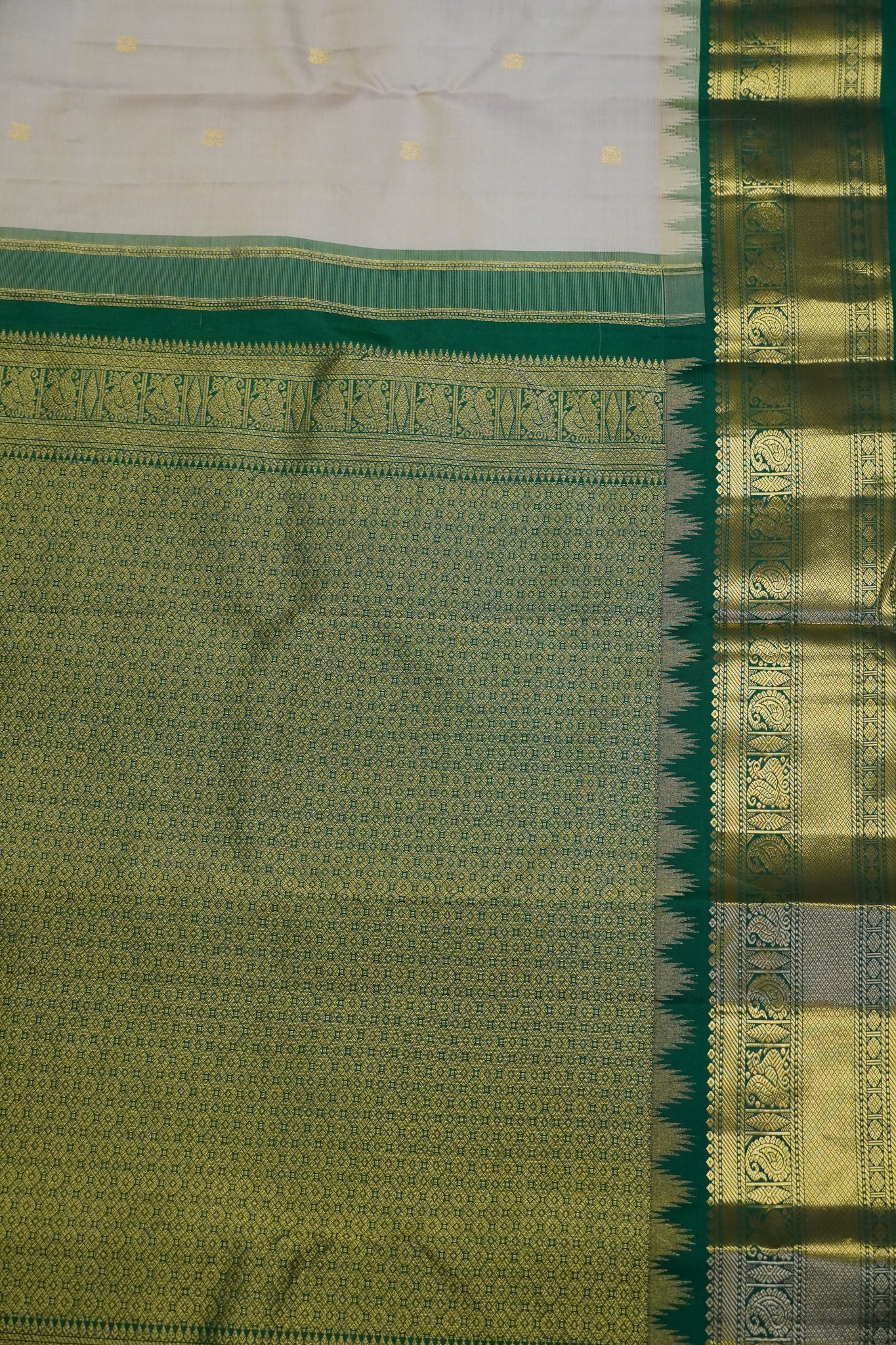 Pure Silk Saree - Cream - Green