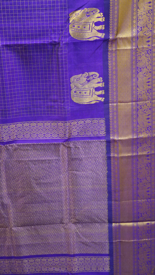 Pure Silk Cotton Saree-Purple Elephant
