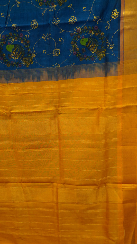 Pure Silk Cotton Saree-Peacock Blue