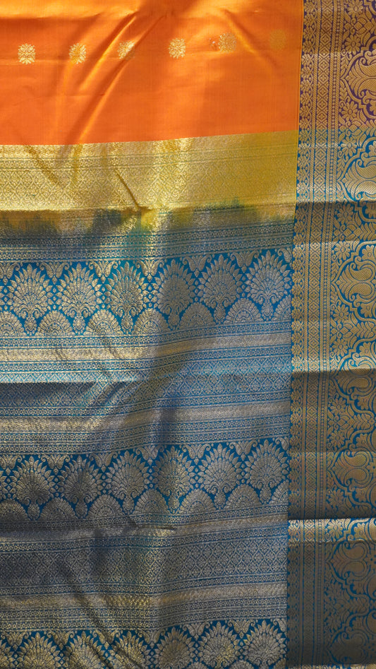 Pure Kanjivaram Silk Saree -Mango yellow-Green