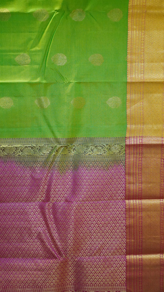 Pure Kanjivaram Silk Saree -Green Pink