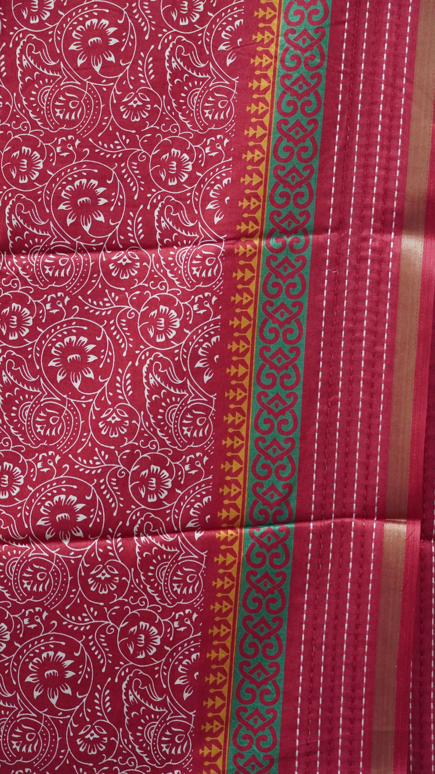 Dola Silk Saree Kolam Print - Red